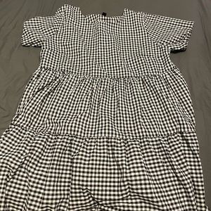Tiered black and white gingham smock dress